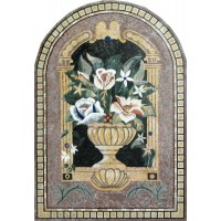 Door Shape Mosaic Piece Vase White Flowers Roses Marble Mosaic FL526   232127802464